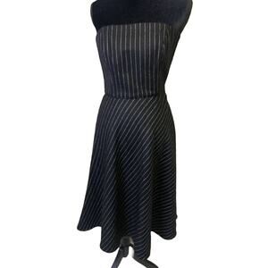 Banana Republic Dress Womens 2 Black White Striped Wool Fit & Flare Strapless